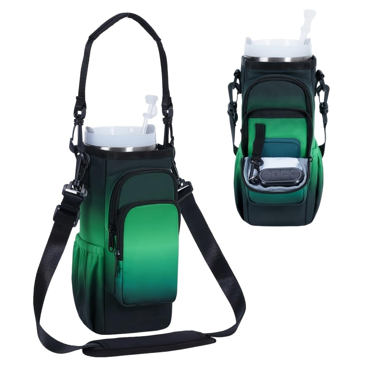 Narwey Wasserflaschenhalter mit Gurt, isolierte Wasserflaschen-Tasche zum Spazierengehen, Crossbody-Tragetasche, Geldbörse für Wanderungen, für Damen und Herren, 1,2 l, Farbverlauf, Grün