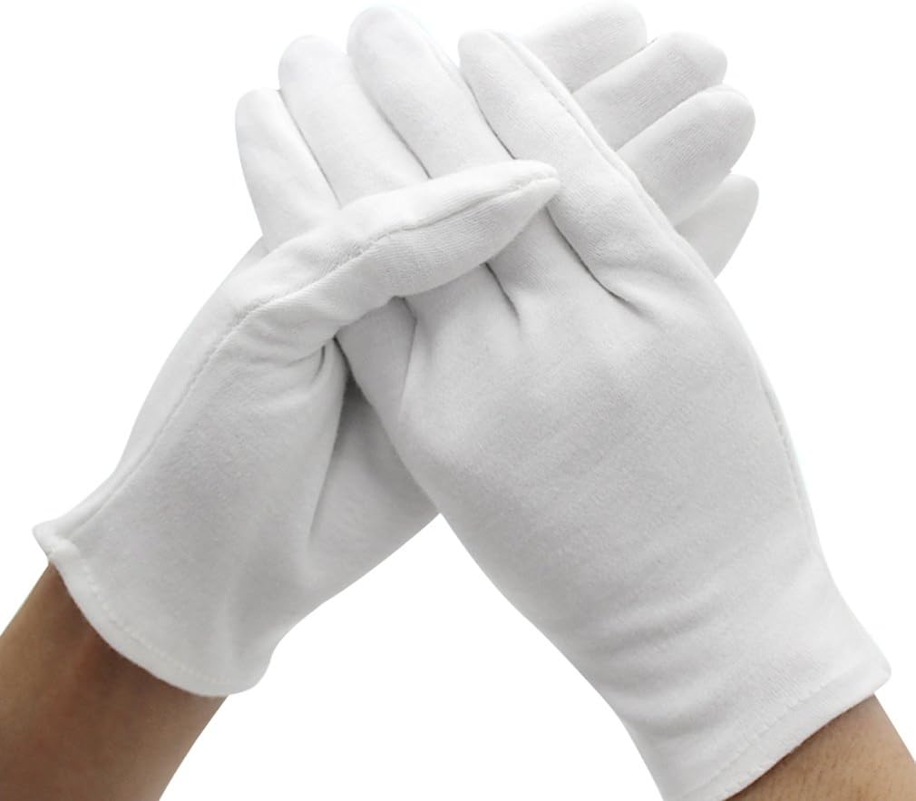 White Cotton Gloves, 6 Pairs 9.4'' Extra Large Size 12 Pcs Gloves