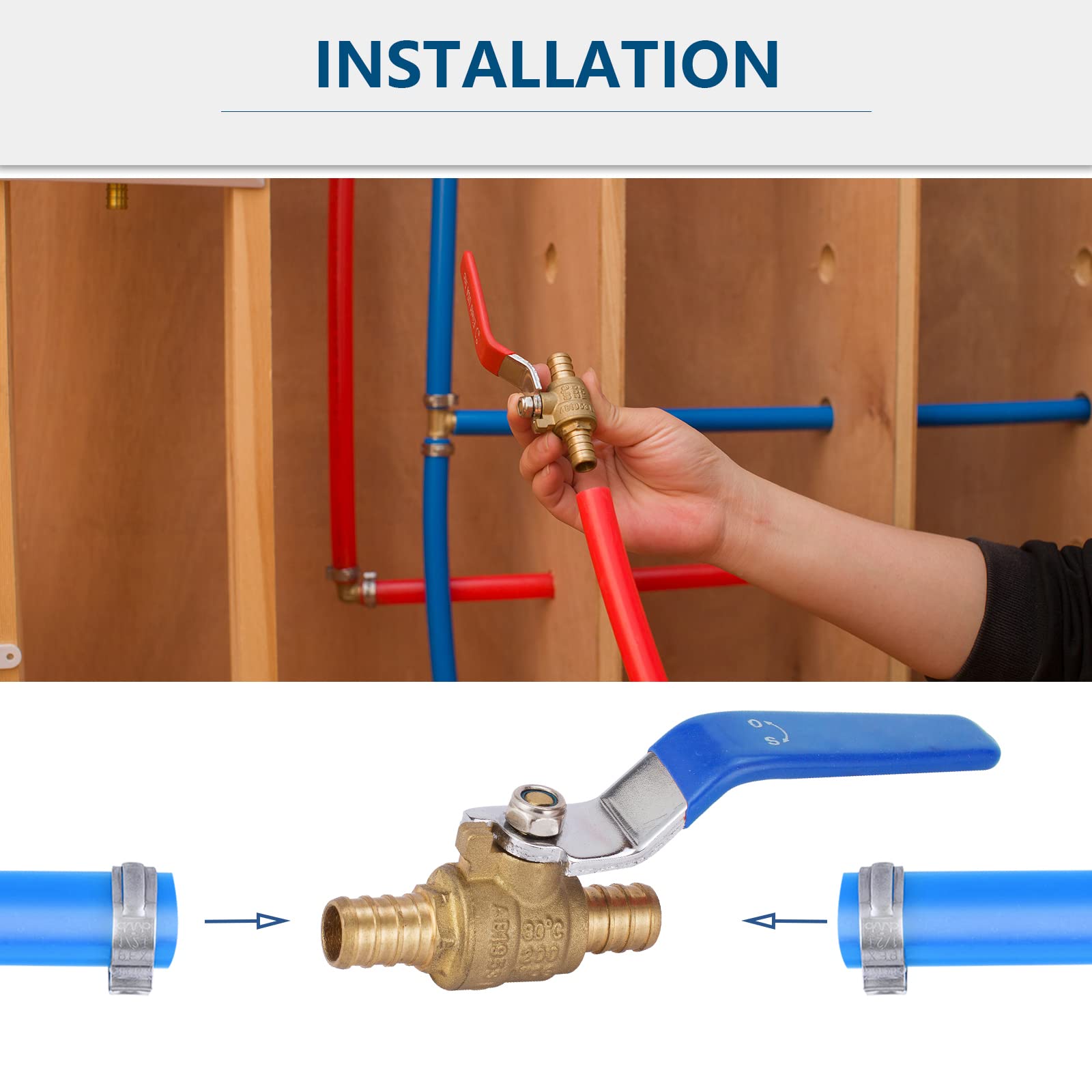 2x VGOL 1/2 Zoll PEX-Kugelhahn Aus Messing – Absperrventil Mit Rotem T-Griff, Für Warm-/Kaltwasser, PEX-Schläuche & Verteiler