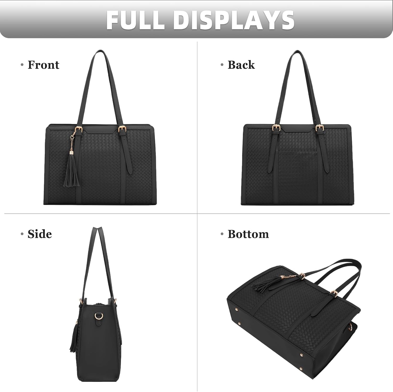 Laptop Tote Bag for Women fits 15.6 Laptop, PU Leather Work Tote bags for Women Large Computer Tote Handbag