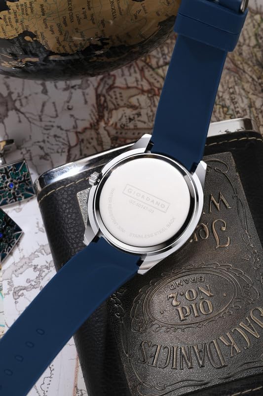 Image of Giordano Stylish World Map Design Analog Watch for Men with Silver Case Round Dial, Textured Silicone Strap, Water Resistant and Date Display Function - GZ-50147