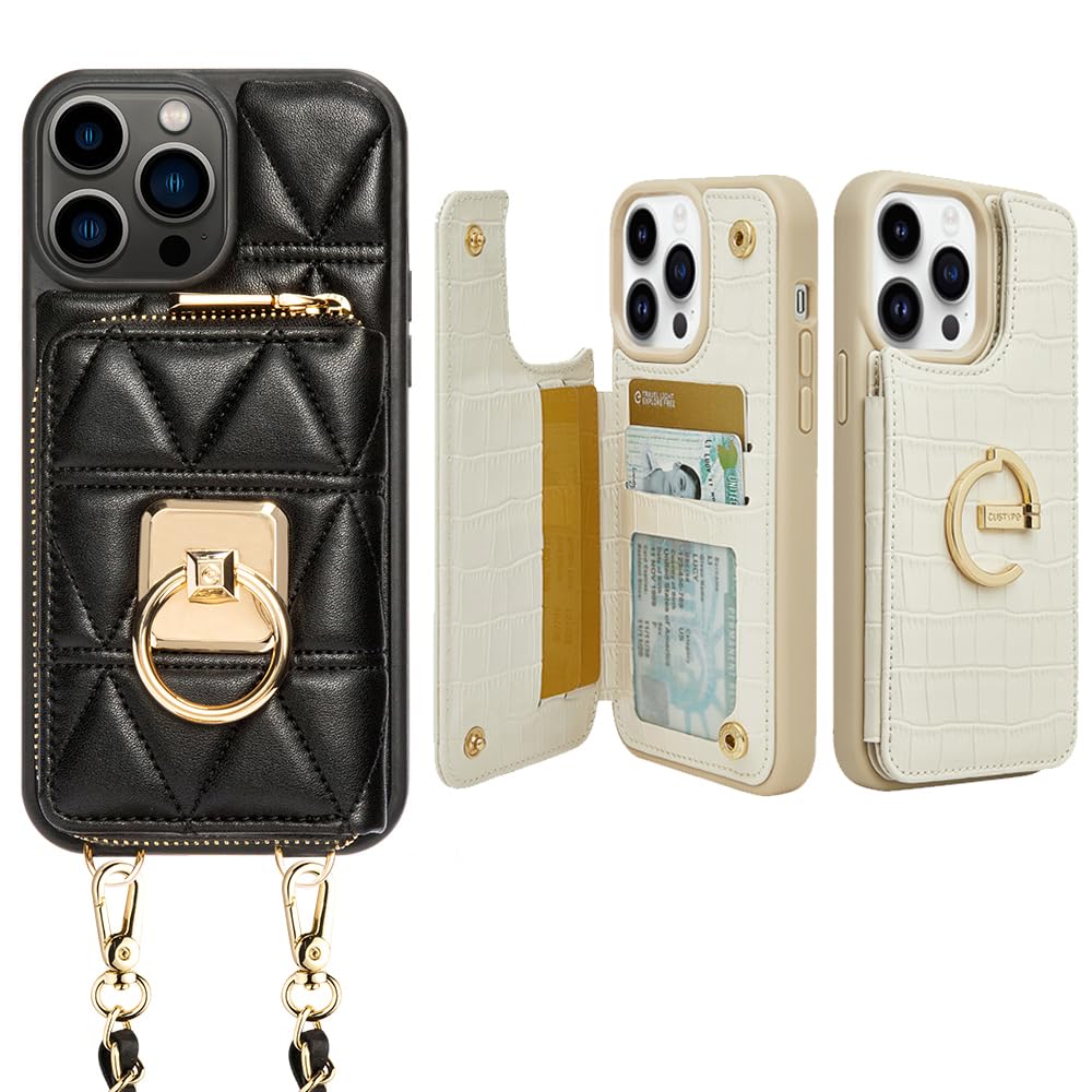 CUSTYPEfor iPhone 14 Wallet Case with Card Holder,Ring Holder Kickstand Card Slots Case,Luxury Leather Protective Case with Fashion Designs for Women and Girls for iPhone 14 6.1"-White