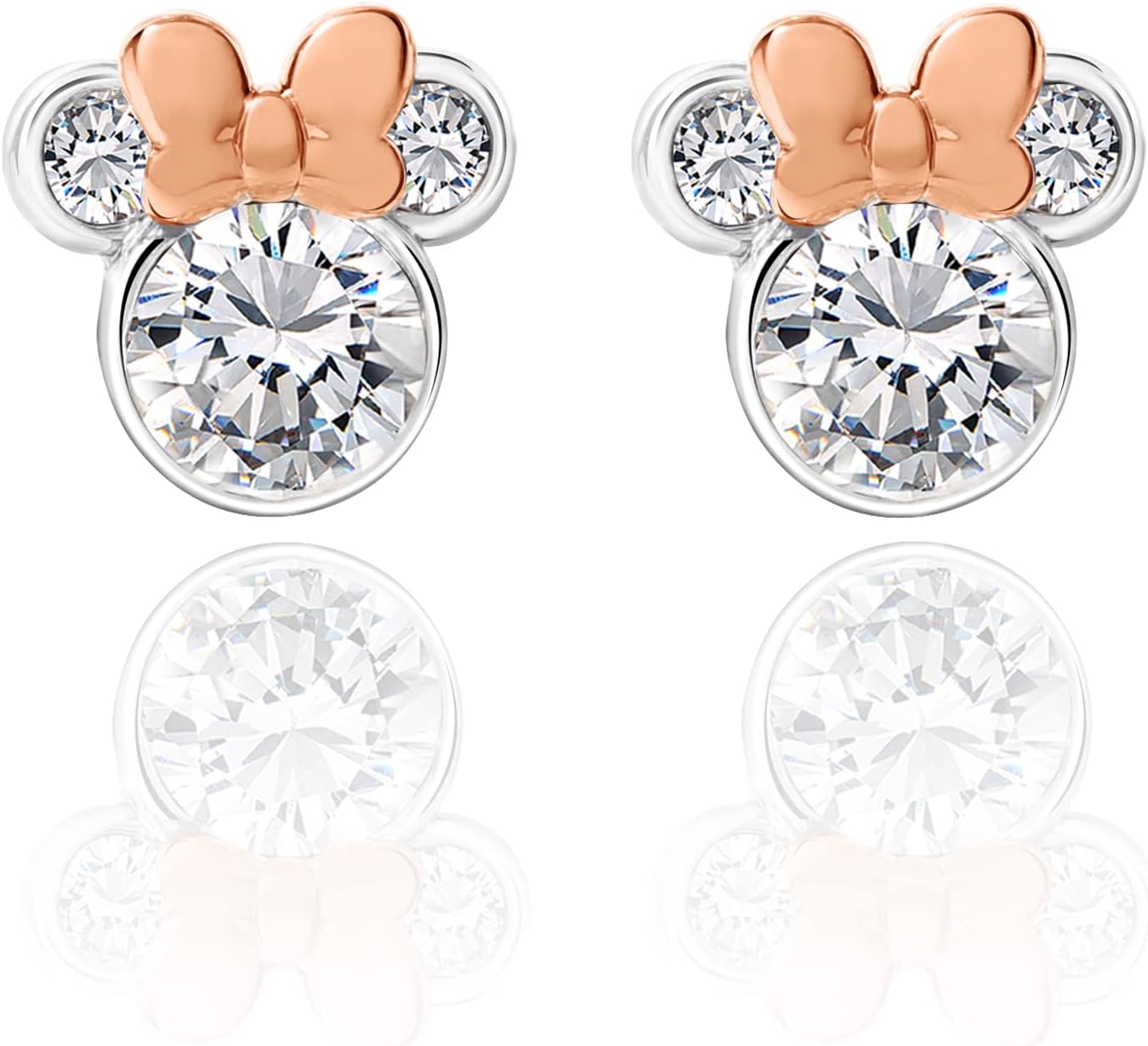 Minnie Mouse Cubic Zirconia Hoop and Stud Earrings Set, Silver & 18k Pink Flash-Plated, Mother's Day Gifts