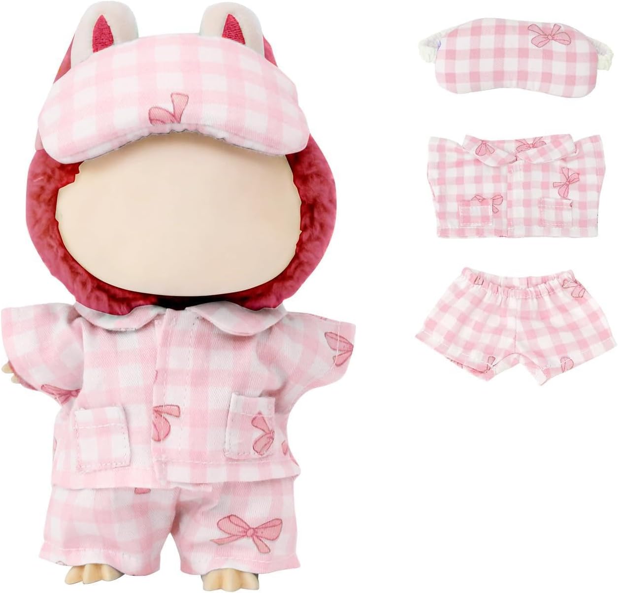 17cm Doll Clothes Sets(No Doll) Pink Pajamas Outfits Handcrafted Designer Clothing Including Eye mask Trousers and Pajamas