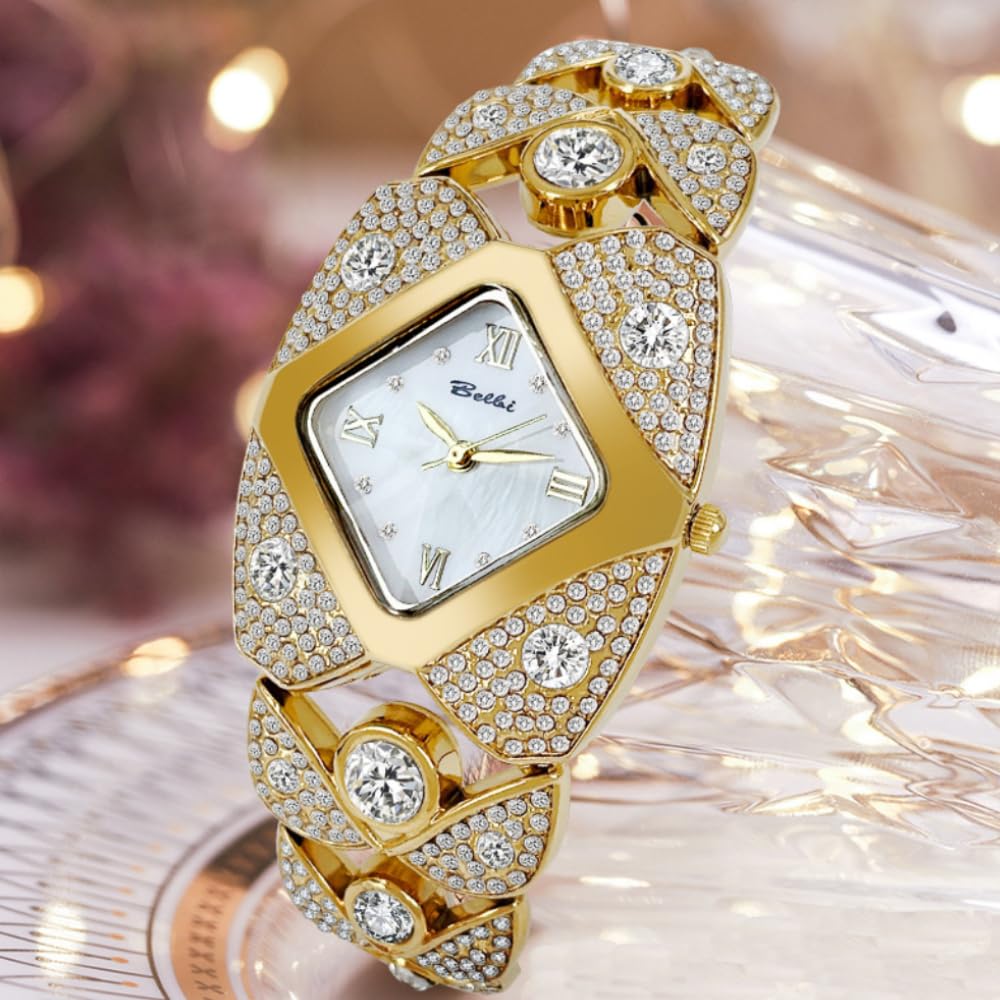 Orologio da polso da donna con cinturino in cristallo, stile retrò, con strass