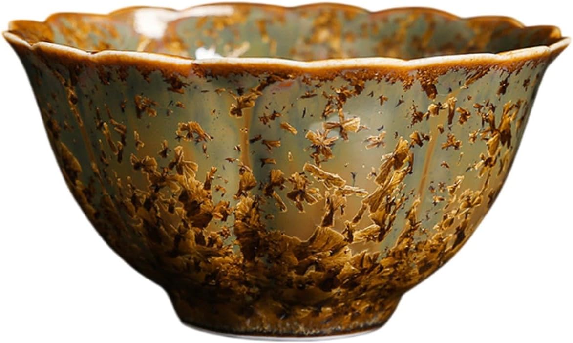 陶瓷主人杯单杯结晶釉大号功夫品茗杯高 Ceramic Kung Fu Tea Set,teapot,Teacups,warming Wedding Birthday Gift,Tea Tray Chinese,Dishwasher Safe 花瓣杯（结晶釉）