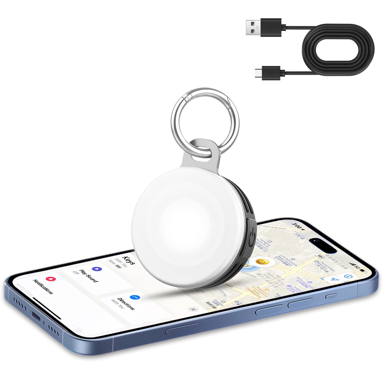 Air Tracker Tag 1 Pack mit 4 Leuchtmodi,Schlüsselfinder Kompatibel mit Apple Wo ist? App (nur iOS),Smart Tag Nachtwanderungen,Camping,Laufen,Item Finder für Koffer/Schlüssel,USB-Aufladung,Schwarz