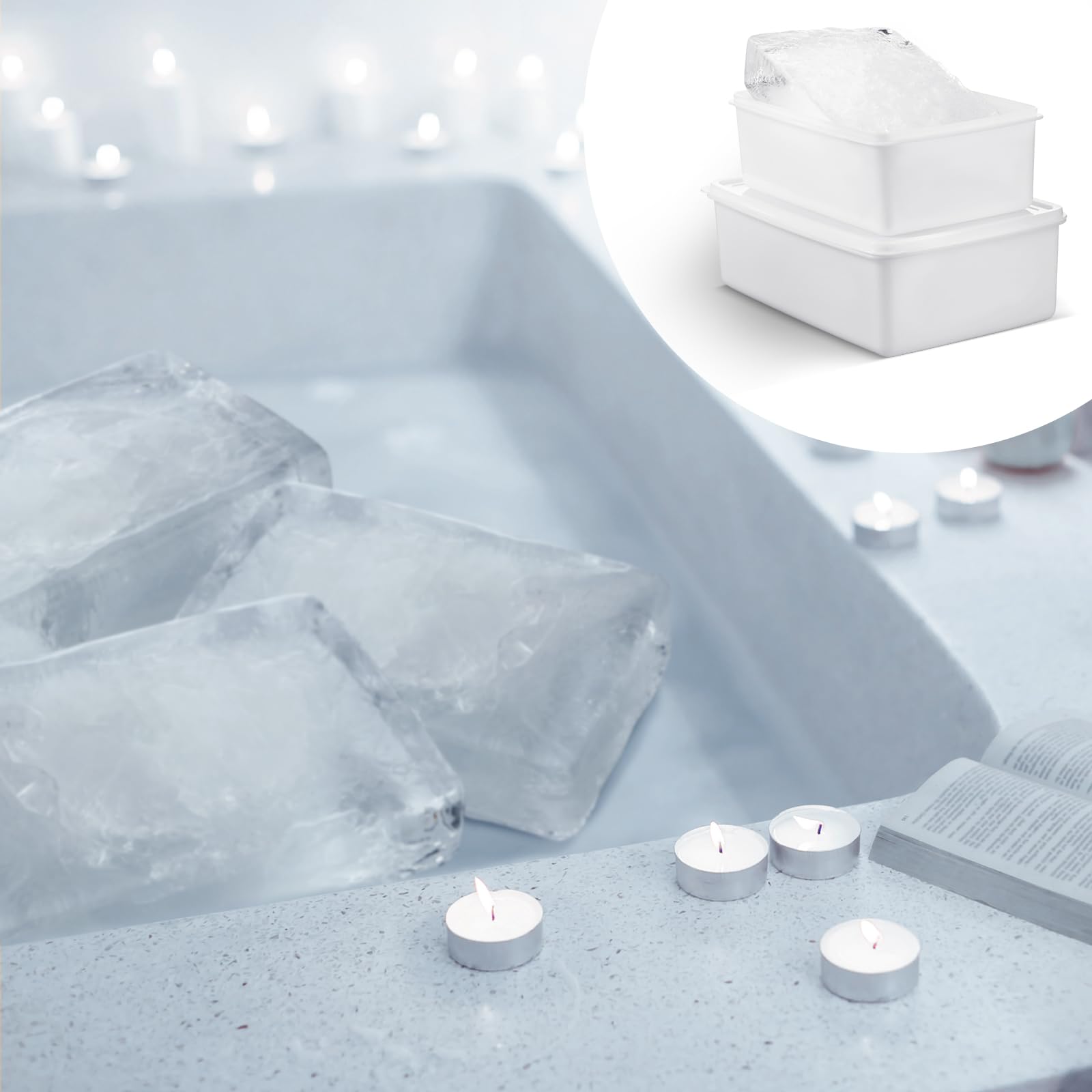 Suclain 3 moldes de bloques de hielo extra grandes con tapas de 11 libras, 16 libras, 24 libras, moldes de hielo grandes, reutilizables, apilables, bandeja para cubitos de hielo grandes para inmersión