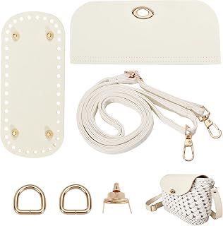 beinkmake PU Leather Purse Crochet Set, Beige Oval Bag Bottom with Flap Cover and Adjustable Shoulder Strap, DIY PU Leather Bag Knitting Set for Handbag Purse and Crossbody Bags Making