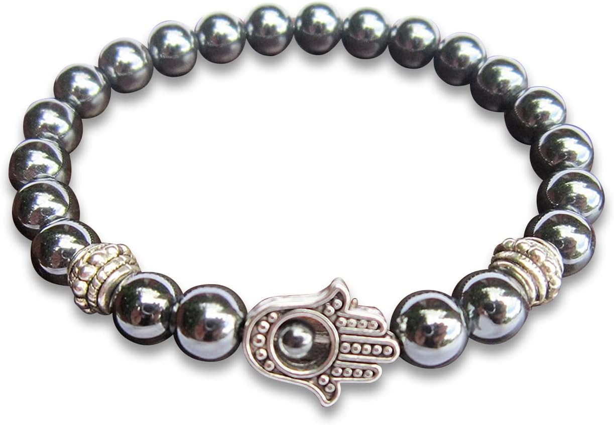 Hamsa Hand Hematite Fatima Hand Bracelet Hamsa Charm Bracelet Protection Bracelet Hamsa Hand Hematite Protection Bracelet Hematite Bracelet