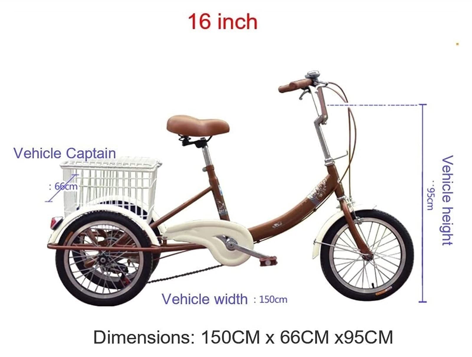 Bicicletta Tre Ruote Esterno, Triciclo Adulti 16 Pollici con Ampio Cestino attività Ricreative, Shopping, Picnic, Esercizi, Ciclismo Crociera Uomo e Donna, pedalata assistita