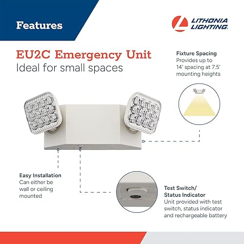 Vista 3 de Lithonia Lighting Basics - Luz LED de emergencia, iluminación de emergencia con cabezales de lámpara LED ajustables duales, montaje en pared