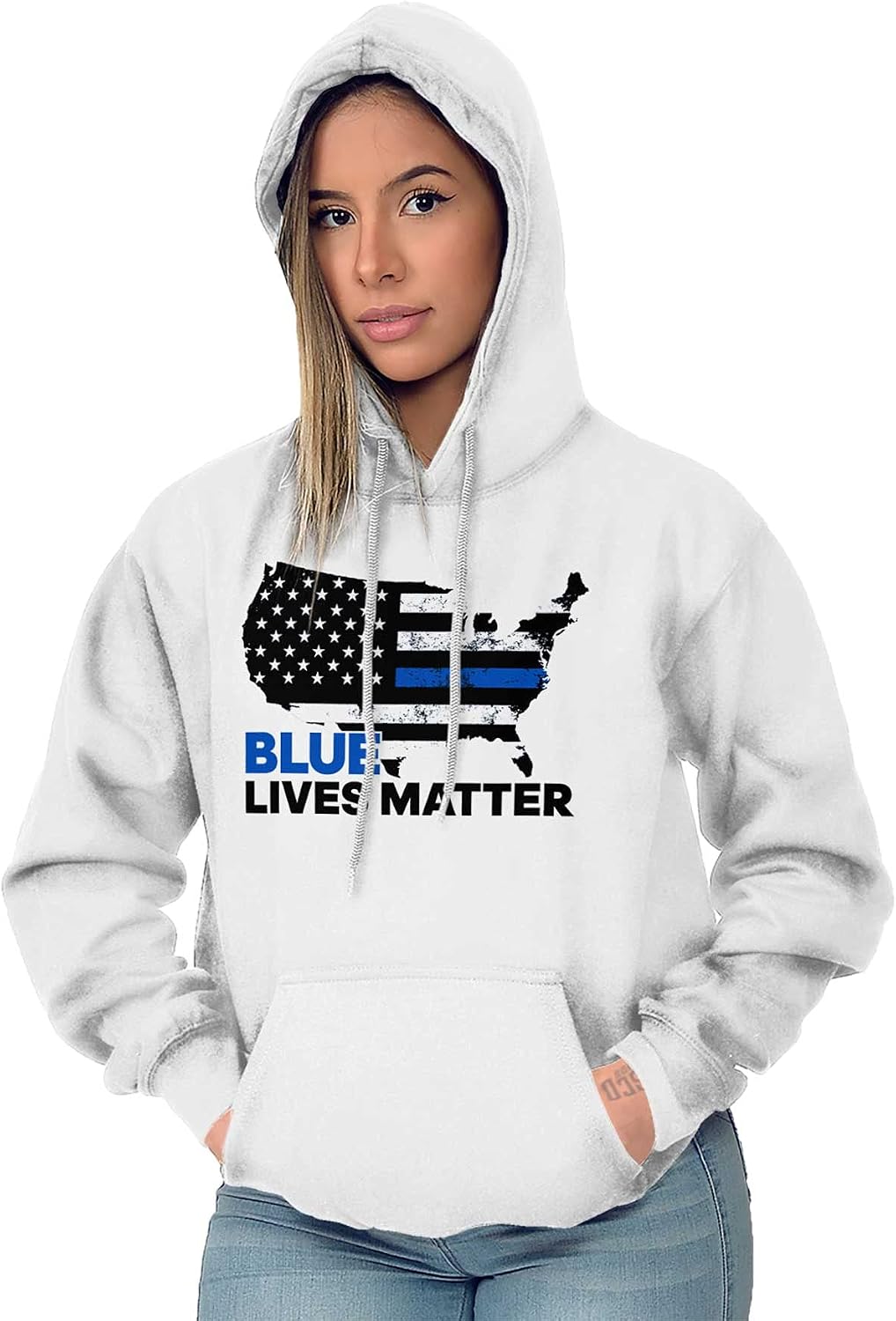Brisco Brands Blue Line American Flag USA Map Hoodie Sweatshirt Women Men