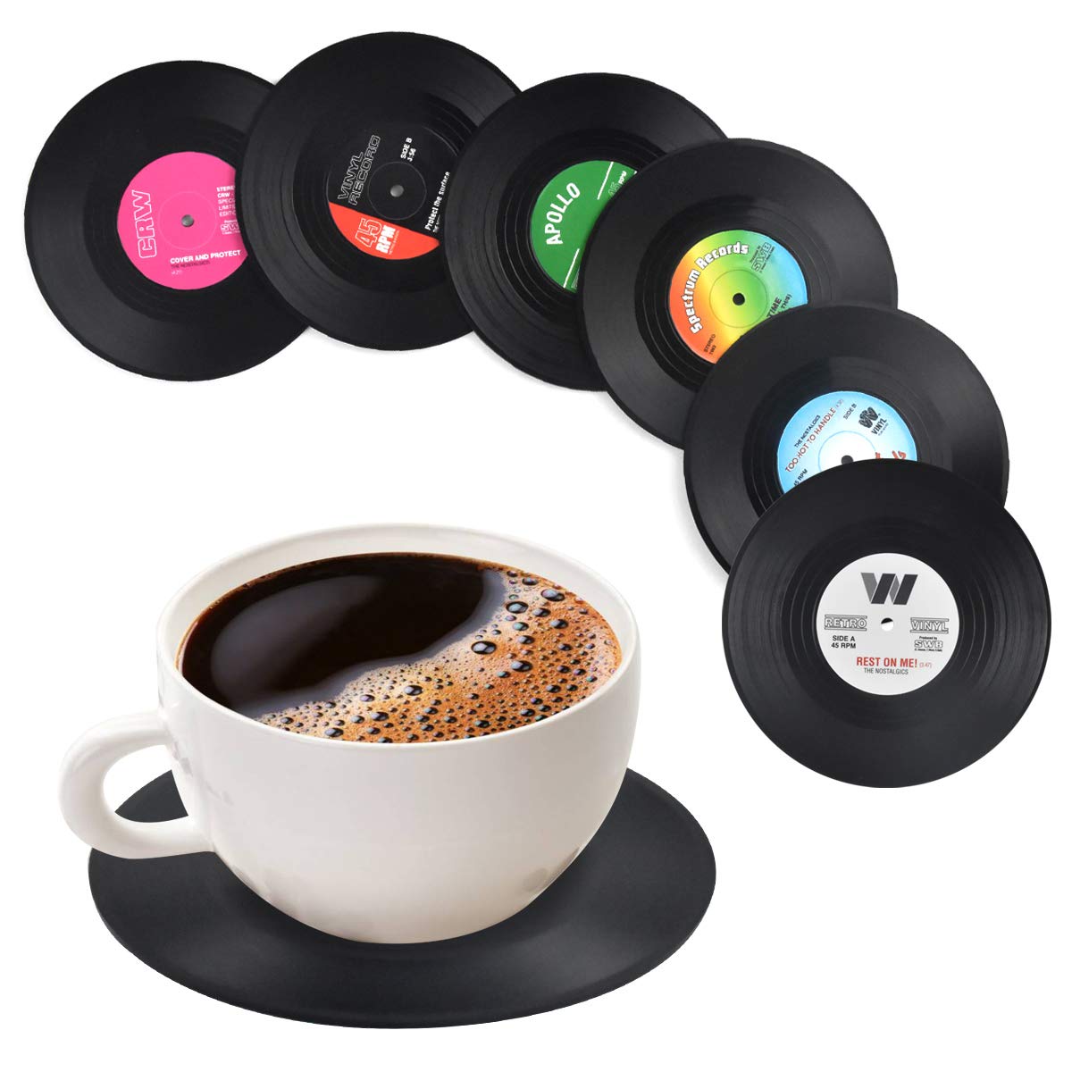 Ensemble De 6 Sous-verres En Vinyle Pour Boissons, Sous-verres De Musique Avec Lecteur De Disque