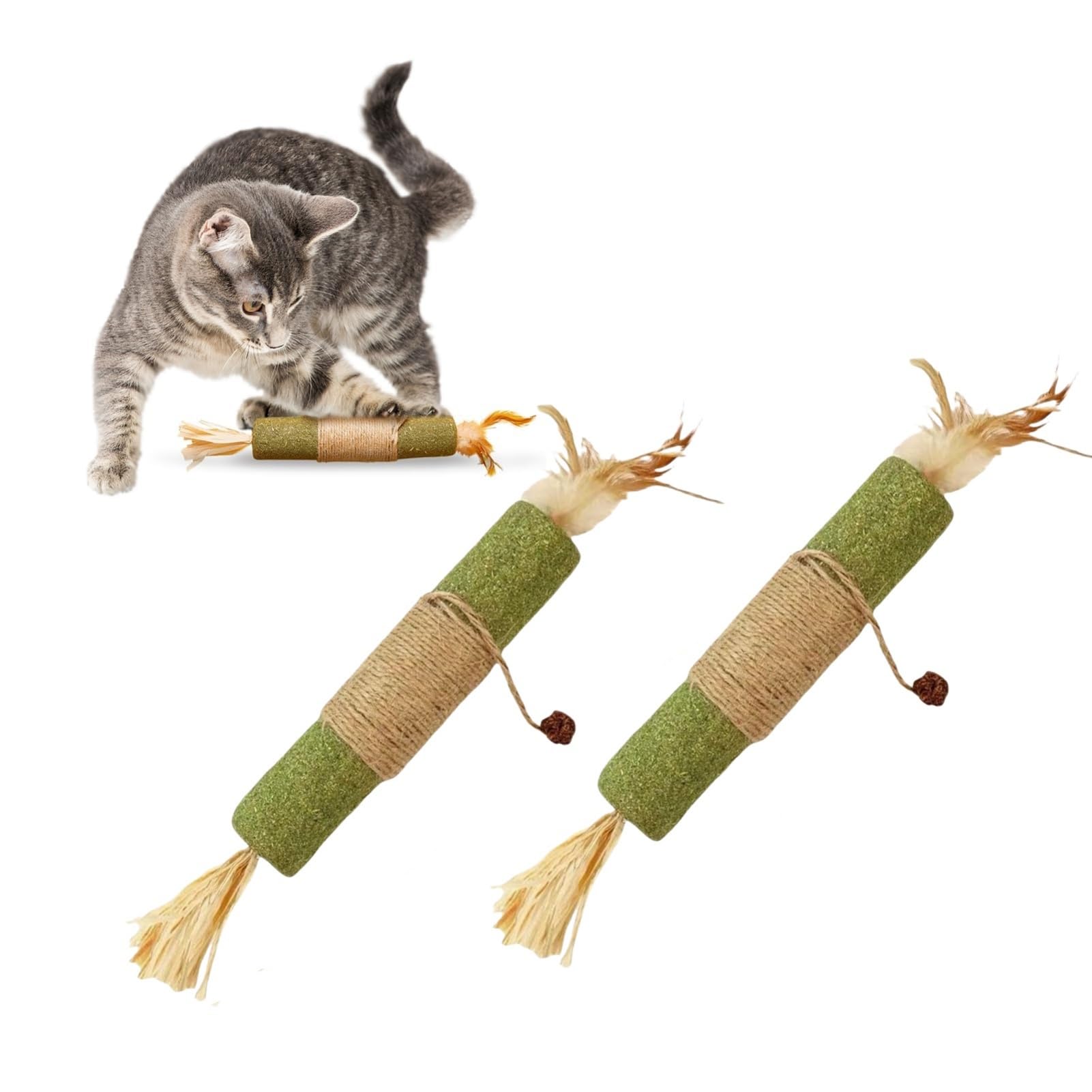 猫 噛むおもちゃ 歯磨き 猫用品 またたび 歯ぎしり棒 噛むスティック 天然木 麻縄 天然安全 歯のクリーニング 運動不足解消 ストレス解消 肥満解消（2個入り）