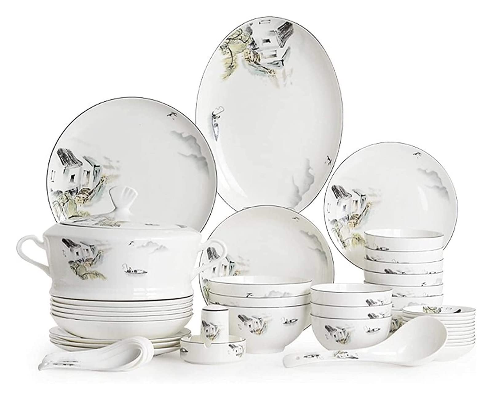 H3TF5J Luksusowe ceramiczne zastawy stołowe, 50 sztuk kości w Chinach, zastawa stołowa, piekarnik mikrofalowy bezpieczny zastawa stołowa, zastawa stołowa na przyjęciu rodzinnym, ręcznie malowane