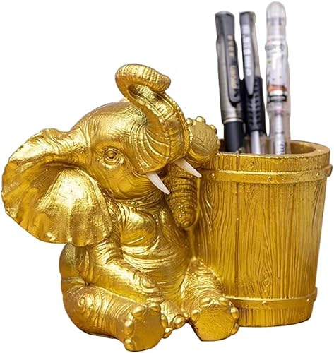 Lindo organizador de escritorio de resina con elefante para lápices, organizador de escritorio, soporte para pinceles, organizador de