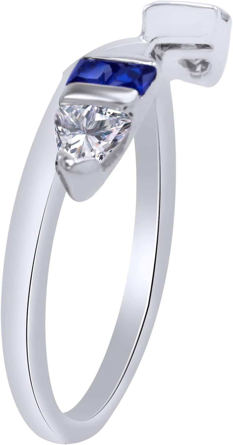 0.76 Carat Blue Sapphire & White Cubic Zirconia Enhancer Guard Ring 14K Gold Over Sterling Silver
