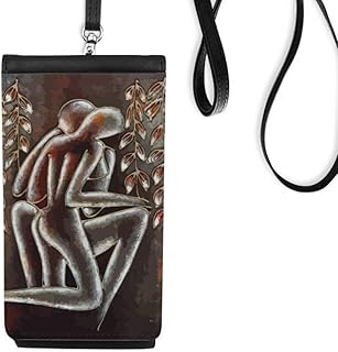 Modern Style Characters Illustration Phone Wallet Purse Hanging Mobile Pouch Black Pocket