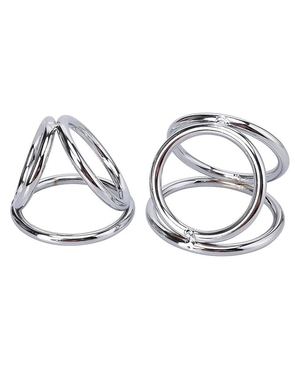 Yemaxコックリング ペニスリング 2点セットマンガンスチール製三連リングcock ring ペ二スリング グランスリングペニス リング 防水ぺにすリングアダルトグッズpenis ring sex toys男性for men-S+L