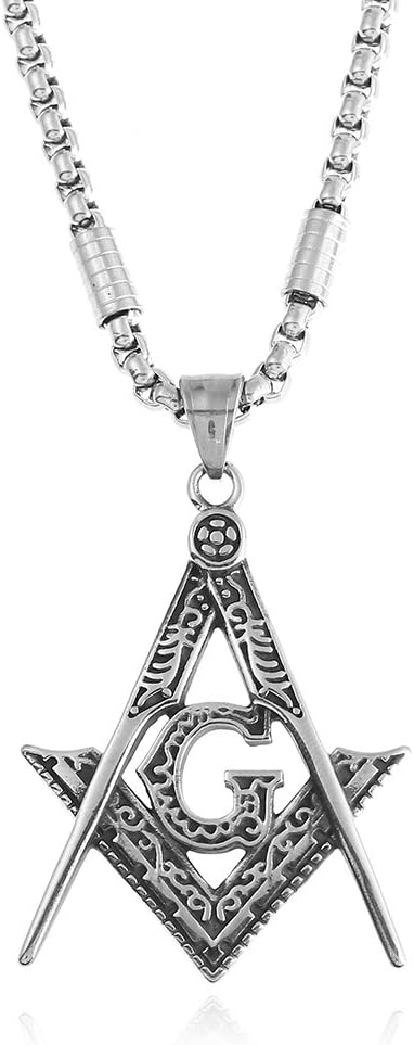 BLEUM CADE Stainless Steel Masonic Symbol Pendant Necklace with Black Natural Agate Stone Chain 27inches - Image 3