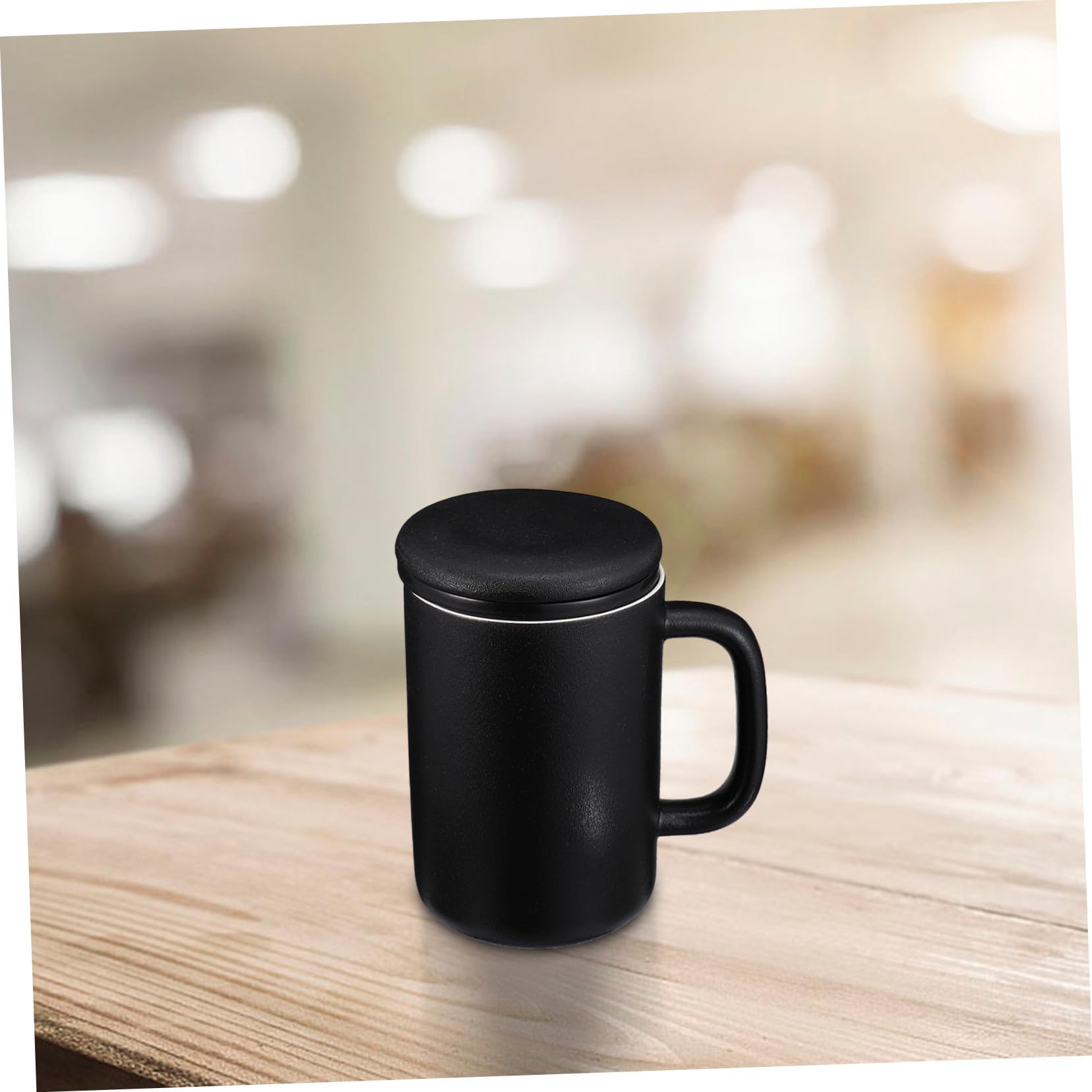 Keramik Teebecher 400ml mit Sieb und Deckel in Schwarz