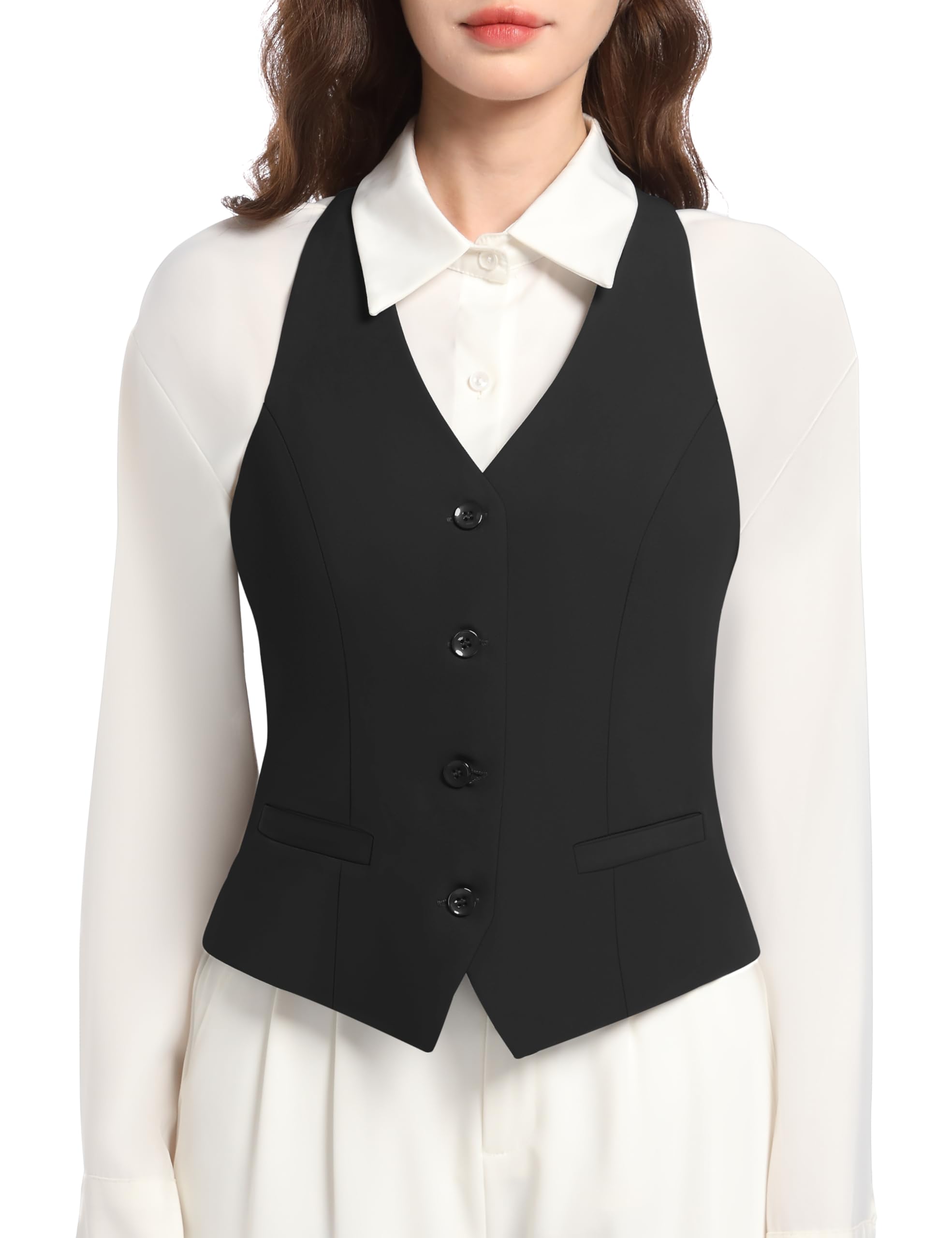 Chaleco Para Mujer, Chaleco De Traje Vintage, Cuello En V, Con Botones, Chalecos Sin Mangas, Chalecos De Negocios