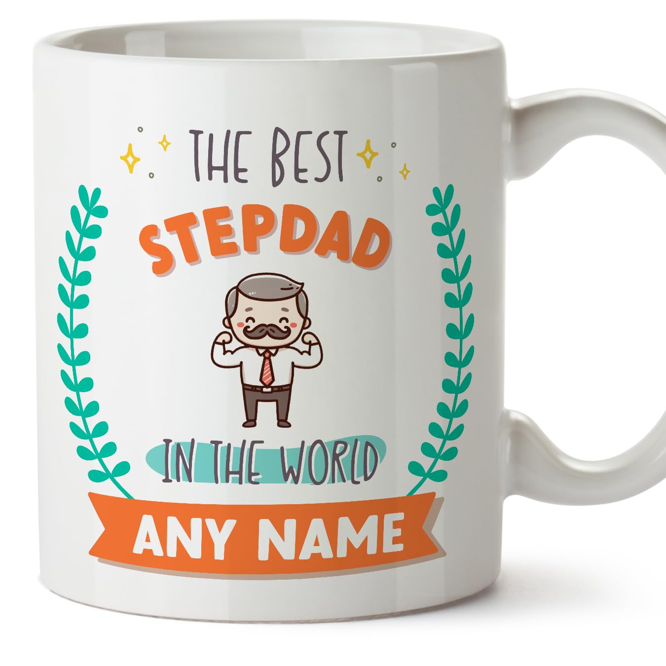 MUGFFINS Stepdad Mug - in English - World's Best - with Doodle - Funny Gift - Ceramic 11oz Mug