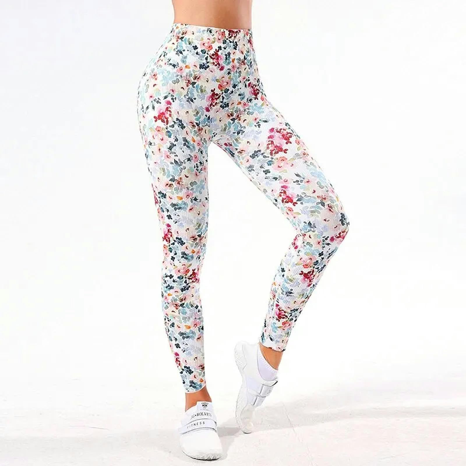 Legginsy dla kobiet UK damskie legginsy z nadrukiem sport siłownia joga capri trening wysoka talia spodnie do biegania na co dzień rajstopy fitness -wielokolorowe-L