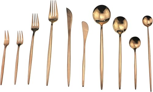 Miniatura 4 de JASHII 4 piezas 18/10 acero inoxidable oro rosa espejo pulido fruta tenedor