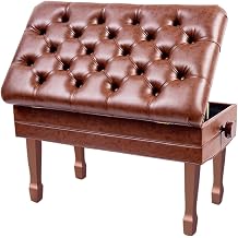 Cowhide Adjustable Solid Hard Wood Construction Piano Bench Stool with Sheet Music Storage Black