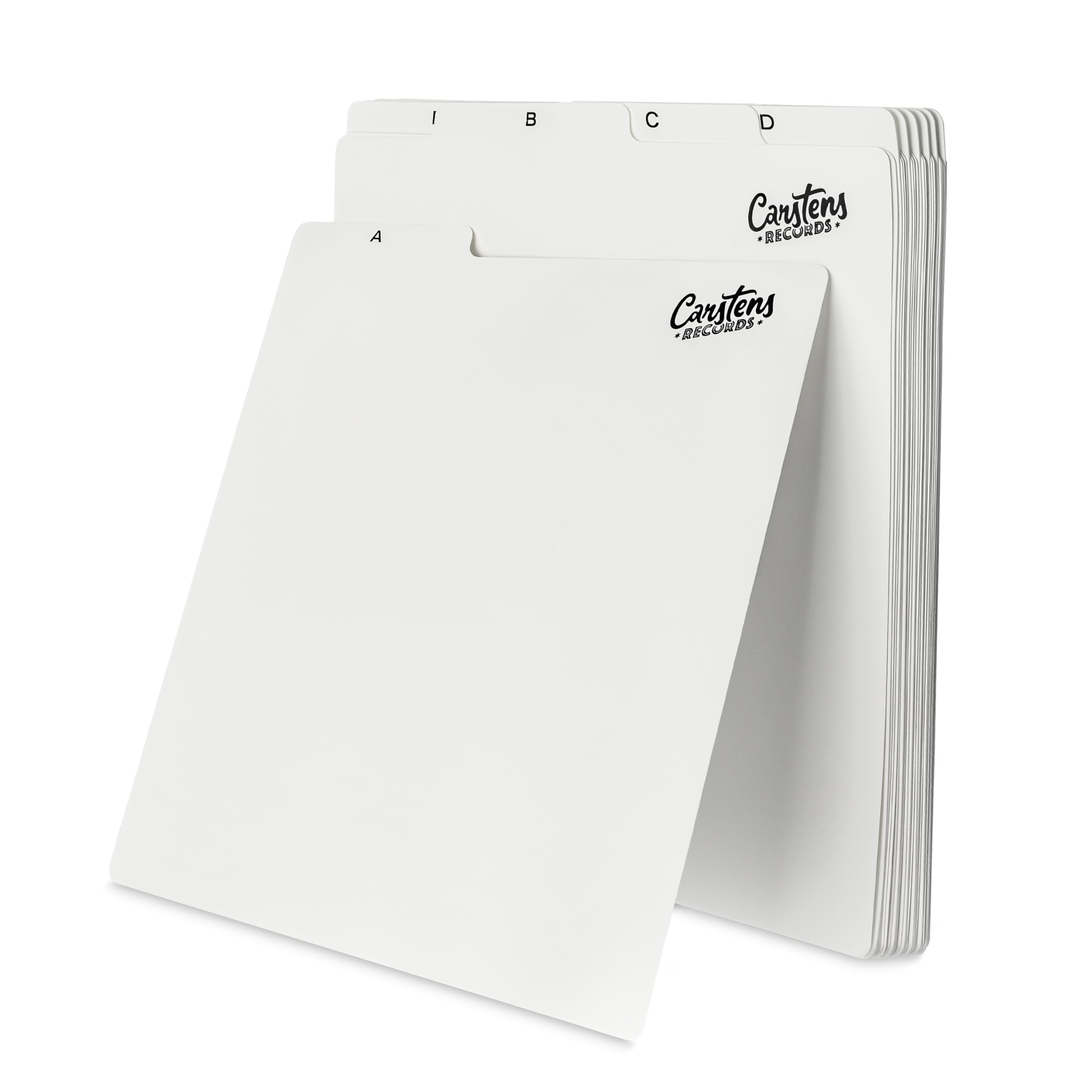 Carstens Records Heavy Duty Vinyl Album Dividers A-Z | 12" Organizers with Tabs | Pack of 26 White | Made in The USA | for Top Browsing