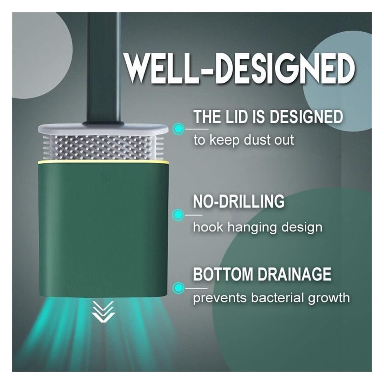 Cepillo de inodoro de silicona, limpiador de baño para colgar en la pared, 1 cepillo sanitario con cerdas duraderas para una limpieza eficiente del inodoro, diseño que ahorra espacio