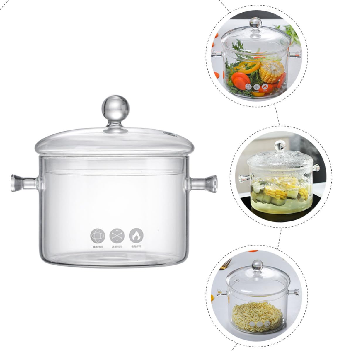 Olla de Sopa de Vidrio 1500ml Doble Asa para Cocinar