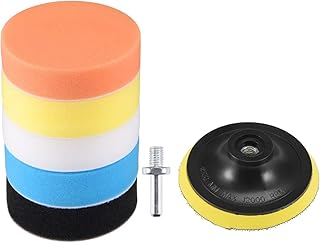 uxcell 4" Foam Drill Polishing Pad Kit, 5pcs Flat Sponge Pads 1pcs Hook and Loop Backing Pad with M10 Drill Adapter for Boat