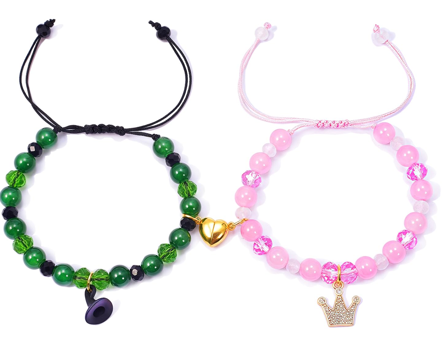 Dymoan Elphaba Galinda Friendship Matching Bracelets - Rhinestone Gold Crown Witch Merch Bff Bracelet - Jewelry Gifts for Couples Best friends Fans