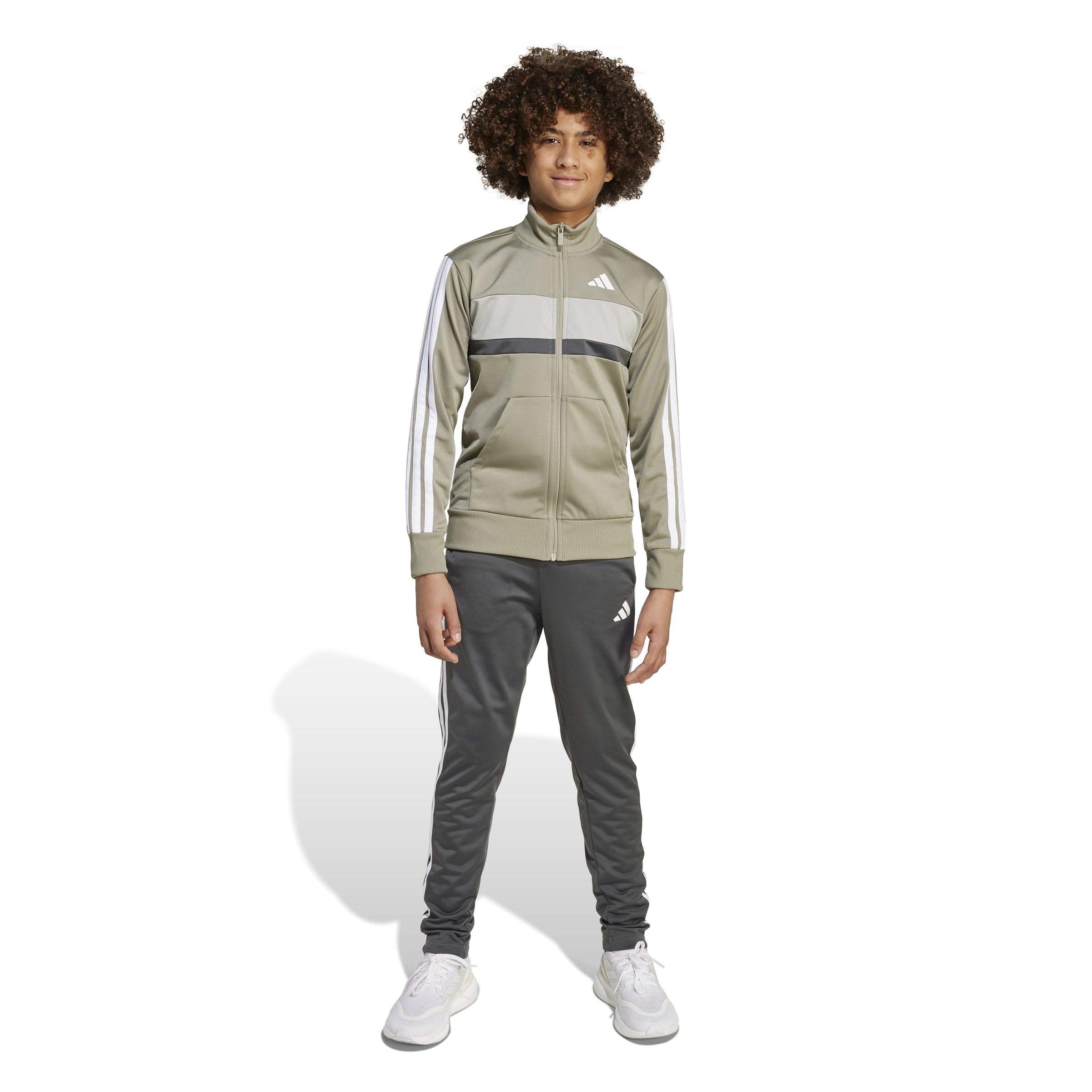 adidas Uniseks - dzieci Seasonal Essentials Tiberio 3 Stripes Tricot Track Suit, silver pebble/grey six/metal grey/white, 11-12 Years