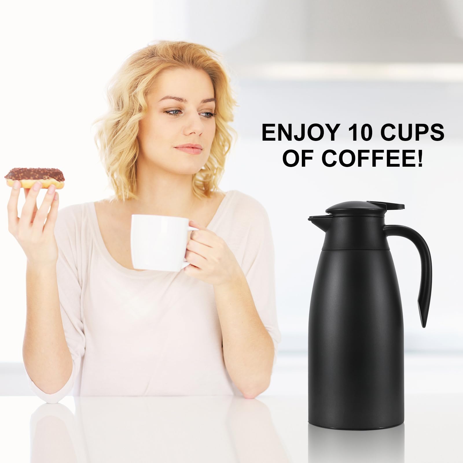 2 jarras térmicas de café de 68 onzas para mantener el calor, jarra para líquido caliente, termo de acero inoxidable, dispensador de bebidas al vacío para café, agua caliente, mantiene el calor 12