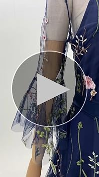 Amazon.com: Women Sheer Mesh Floral Embroidery A-Line Dress