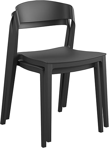 Miniatura 7 de COSCO - Silla apilable de resina para exteriores e interiores con respaldo de cinta, paquete de 2, color negro
