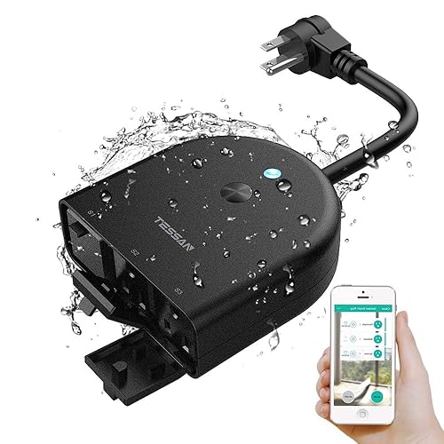 TESSAN - Enchufe inteligente para exteriores, interruptor de toma inteligente WiFi con 3 enchufes individuales que funcionan con Alexa Echo Google