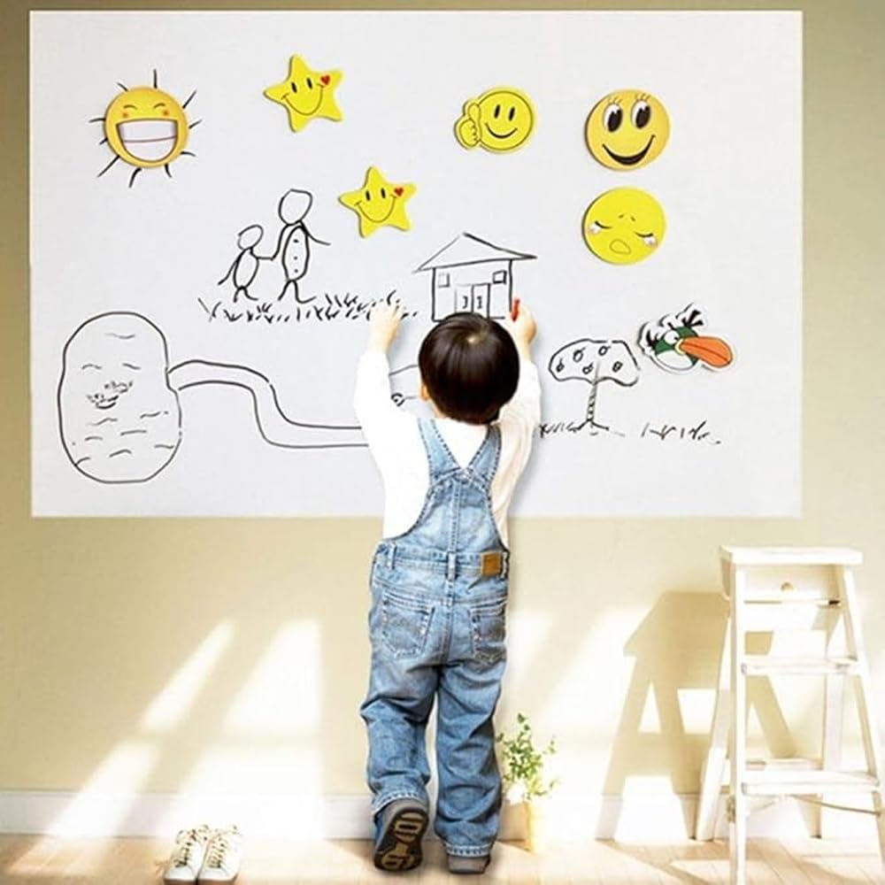 GüncelÇarşı 2'li Paket 60x100 cm 1x Beyaz, 1x Şeffaf Yapışkansız Tutunan Statik Pratik Yazı Tahtası, Çok Amaçlı, Duvara, Cama Yapışkansız Tutunur, Ders Çalışma Yazı Tahtası Manyetik Duvar Sticker