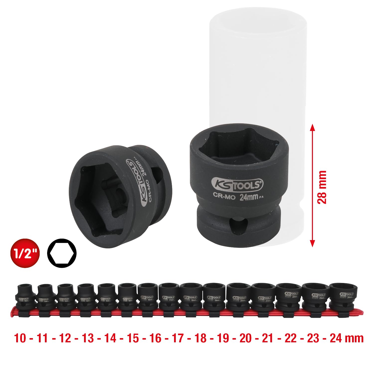 KS Tools 1/2" Sechskant-Kraft-Stecknuss-Satz, extra kurz, 15-tlg.