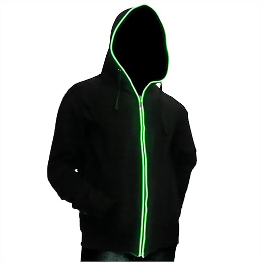 Ucult LED-Kapuzenjacke GRÜN Hoodie schwarz Sweatzipper Club Leucht Jacke