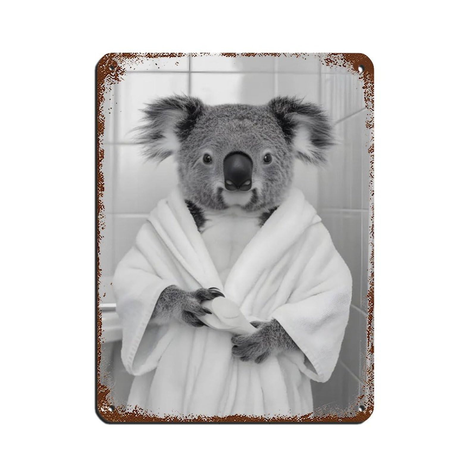 Koala Wearing A Bathrobe, Funny Bathroom Art Retro Poster Metal Tin Sign Chic Art Retro Iron Painting Bar People Cave Cafe Family Garage Poster Wall Decoration 12x16inch(30x40cm)