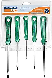 Jogo de chave de fenda e phillips com 05 peças aço cromo vanádio