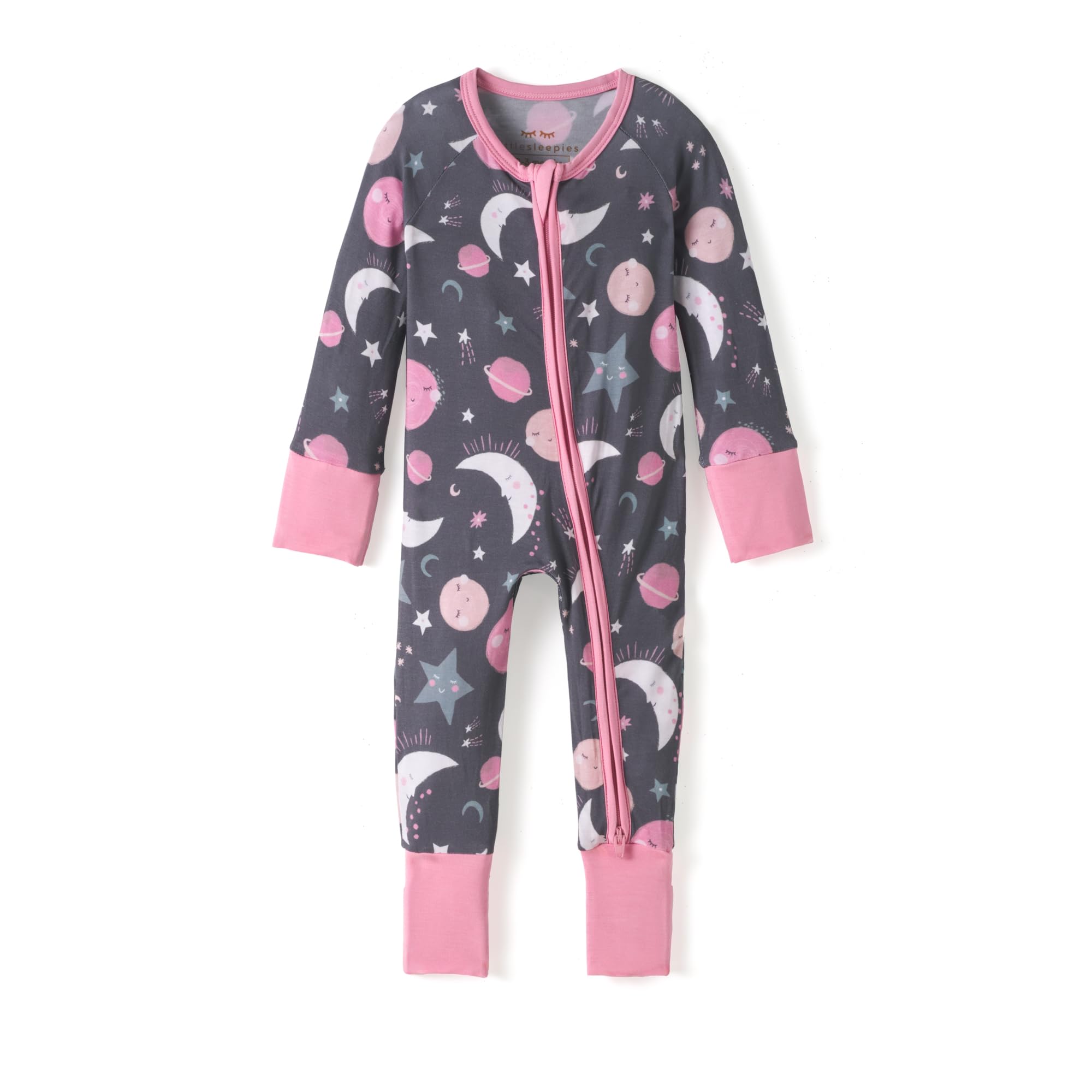 Little Sleepies Pajamas for Baby Boys & Girls, Viscose from Bamboo Baby Pajamas, Sleepers, 2-Way Zipper PJs | 2-way zipper, boys & girls kids pajamas, family matching, tagless, eczema-friendly, fold-over cuffs, seasonless, Preemie-3T 0-3 Months To the Moon & Back (Pink)