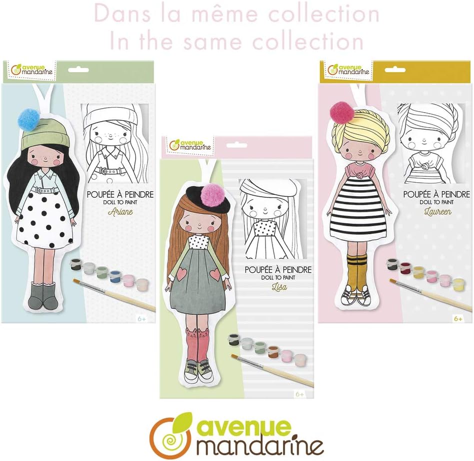Avenue Mandarine Box Including a Doll 30 cm, a Brush, a Pompom to Stick and 6 cans of Paint, Lisa, Youth Large / 11-13, Assorted Colours