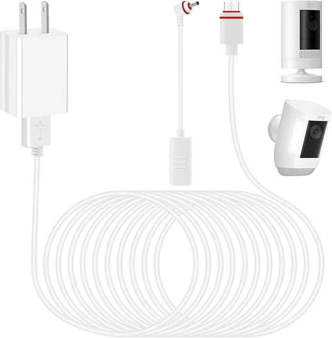 Ring Camera Battery Charger Outdoor & Indoor, 16Ft/5m Charger Cable for Ring Stick