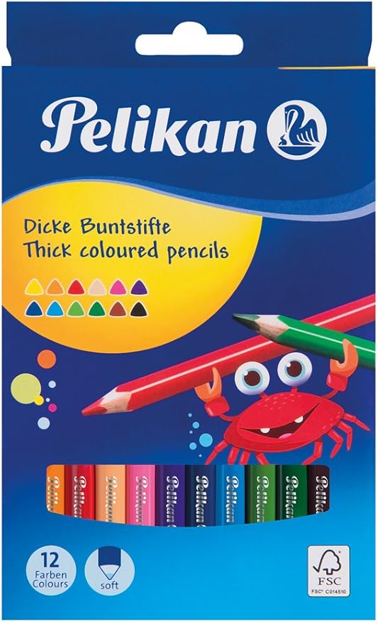 Pelikan Buntstifte, dreieckige dicke Holzbuntstifte, 12 Farben, 1 Packung Pelikan Buntstifte, dreieckige dicke Holzbuntstifte, 12 Farben, 1 Packung